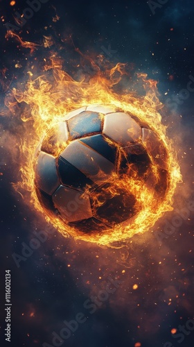Soccer ball engulfed in flames showcasing dynamic motion and energy