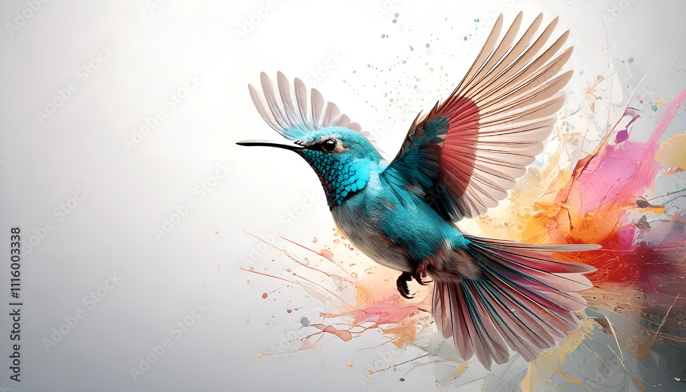 Obraz premium Colorful Bird Flying in White Background
