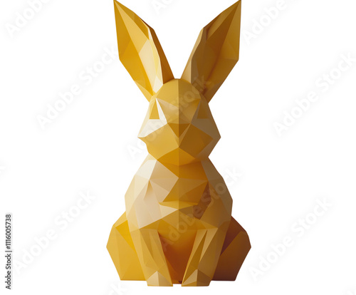 Easter bunny crafted from folded paper origami on pure flat white background. PNG transparent. photo