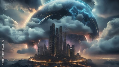 Futuristic Cityscape with Globe