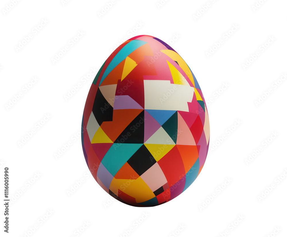 Easter egg with geometric digital art design on pure flat white background. PNG transparent. Easter egg with geometric digital art design on pure flat white background. PNG transparent.