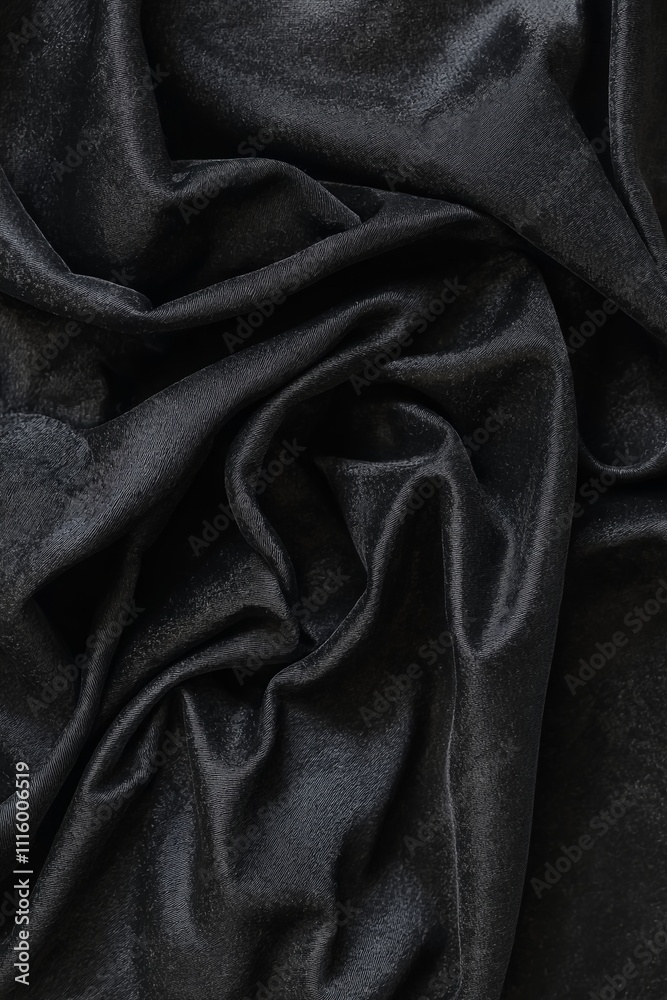 Fototapeta premium A close-up view of a sleek, crumpled black fabric showcasing its luxurious texture and elegant appearance.