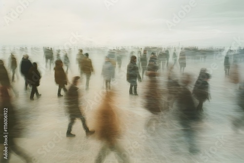 The Anonymous Crowd: A haunting, abstract image of a blurred crowd, capturing the anonymity and transience of urban life. The ethereal, muted tones create a sense of mystery and introspection.