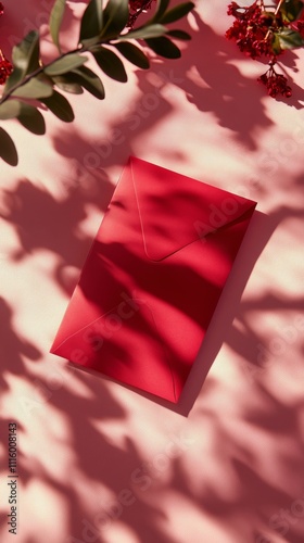 Romantic decorations with red envelope and heart motifs for special occasions