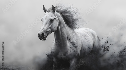 Lifelike galloping horse pencil drawing detailed illustration photo