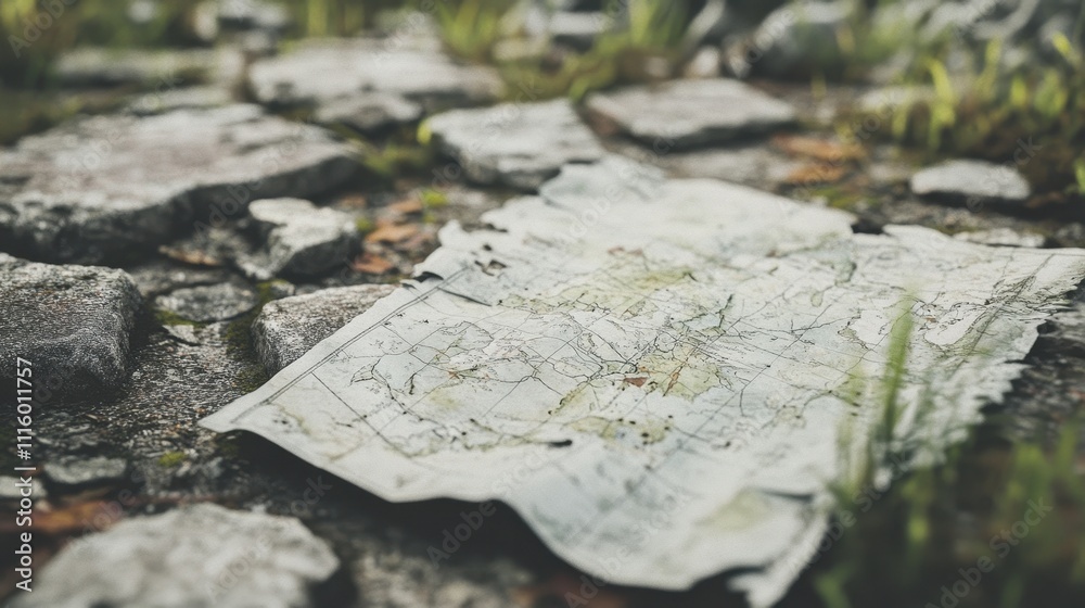 Fototapeta premium Weathered and Forgotten Map Lost in the Wilderness