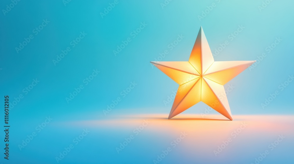 Fototapeta premium Minimalist pastel yellow christmas star on blue background