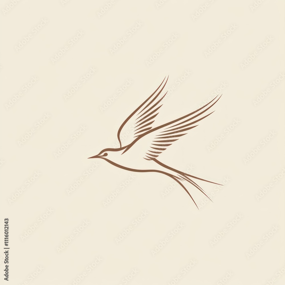 Obraz premium Here's a and keyword list for your image.. Elegant brown line art bird in flight.