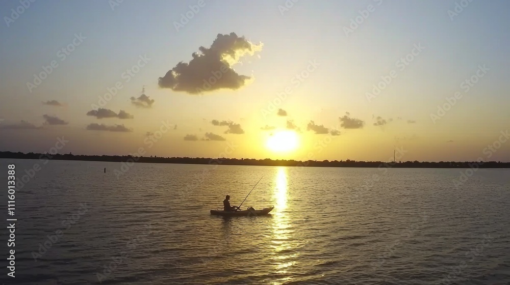 Obraz premium Sunset Kayak Fishing: A Serene Evening on the Lake
