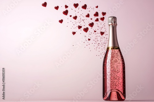Sparkling beverage with heart shaped decorations for romantic celebration