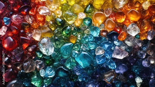 Colorful arrangement of various gemstones and crystals photo