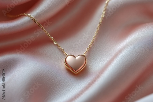 Heart shaped pendant resting on silky pink fabric in soft lighting
