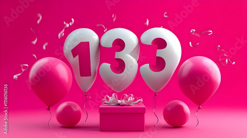 133rd Birthday Balloons 3D Render photo