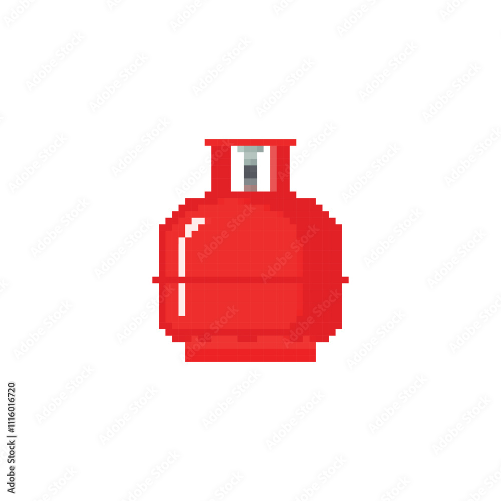 Pixelated red gas cylinder icon. Retro pixel icon propane gas tank simple minimal digital fuel isolated icon