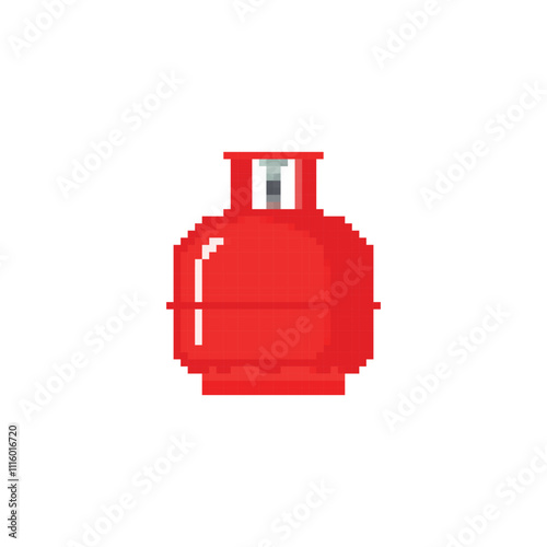 Pixelated red gas cylinder icon. Retro pixel icon propane gas tank simple minimal digital fuel isolated icon