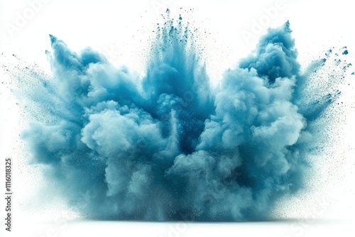 Bright blue smoke or powder explosion creating a captivating visual effect in...