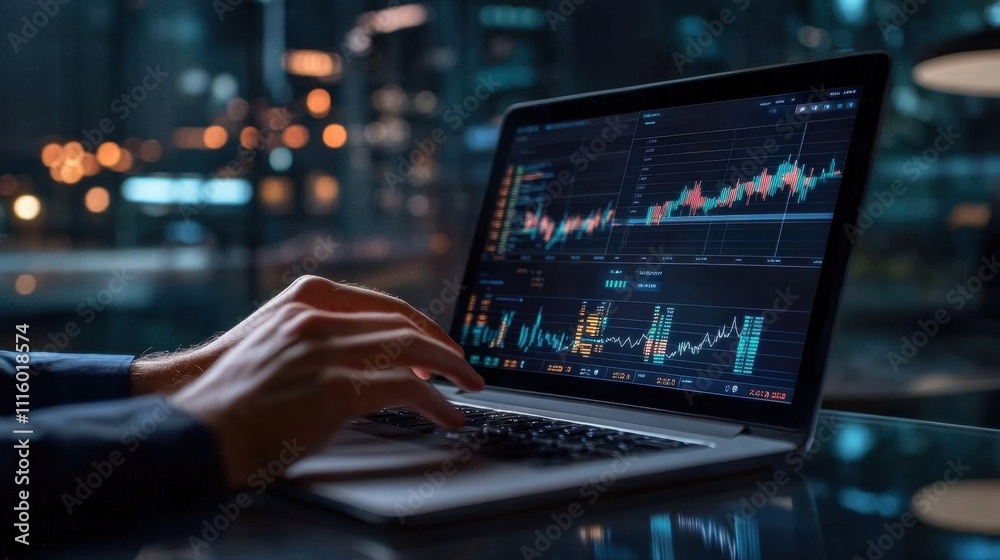 Fototapeta premium Analyzing Financial Data in the Night City
