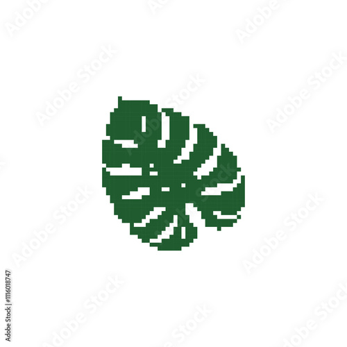 Pixel art green leaf illustration. Minimalistic leaf design in retro pixelated style.