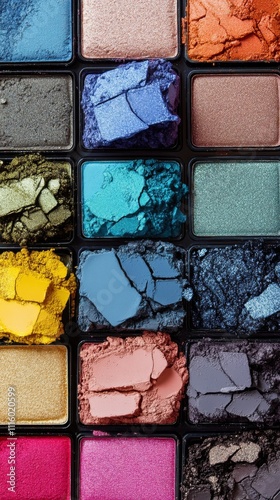 Vibrant cosmetic eyeshadow palette showcasing a variety of colorful shades an...