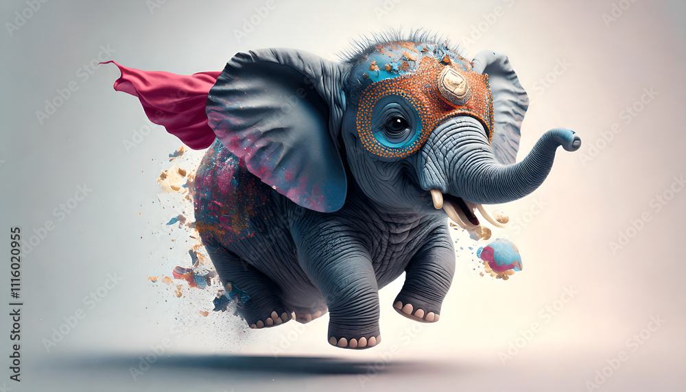 Obraz premium Funny Elephant Using Costume, Cute Baby Elephant for meme