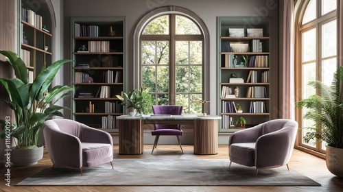 Modern minimalist design, home office, study, comfortable table and chairs