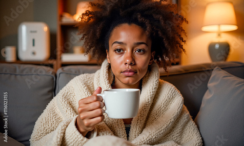 Persone con l'influenza sul divano