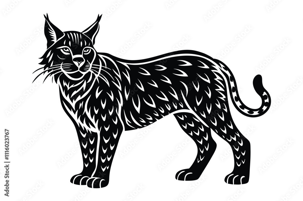 Obraz premium black bobcat silhouette vector on white background