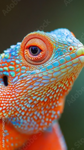 Brightly colored lizard perched in a natural environment showcasing vibrant s...