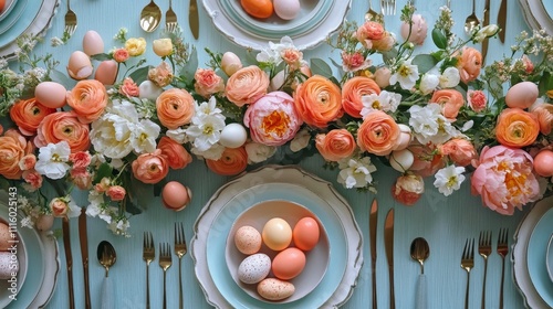 Cozy spring gathering with bright tulips and festive decorations in a warm se...