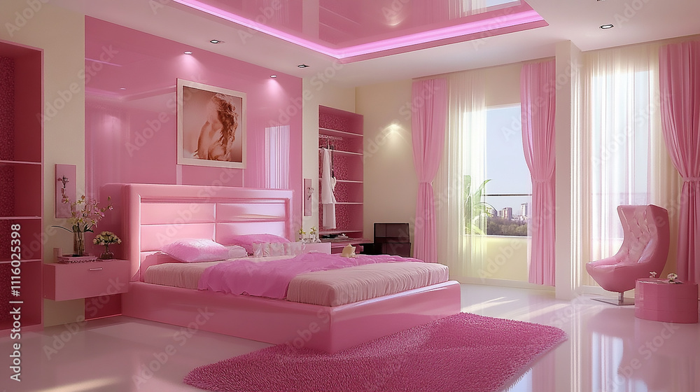 modern minimalist bed room design with pink and sweet color modern minimalist bed room design with pink and sweet color