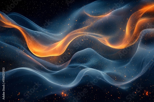 Swirling patterns of blue and orange light creating an abstract digital lands...