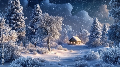 Enchanted Winter Cabin: A Night of Serene Snowfall