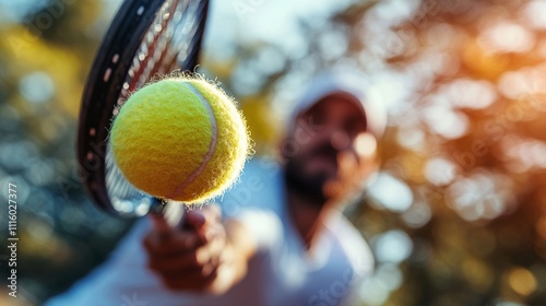 Tennis player prepares to hit a ball during a sunny afternoon match on an out...