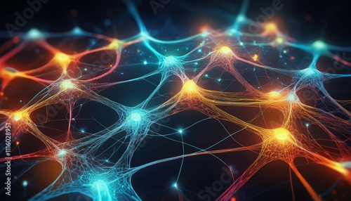 glowing nodes in neural network neural network connections vibrant neural network with interconnected nodes