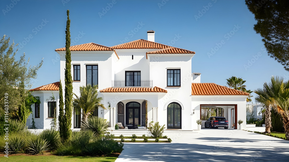 Fototapeta premium Mediterranean Revival Home with Olive Grove and Sea Views, Montecito Estate