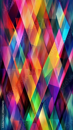 Colorful geometric pattern with triangles in vibrant hues on a textured backg...