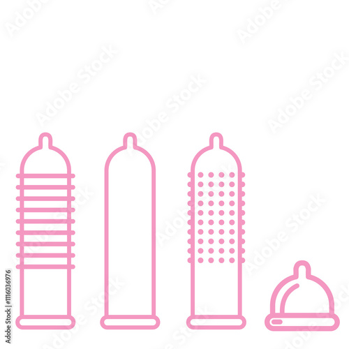 Condom icons illustration silhouette outline set