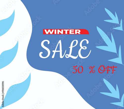 Winter sale background banner with cool blue tree and leaf decoration, for sales and shopping promotions, very suitable for social media promotion needs and banners in winter.