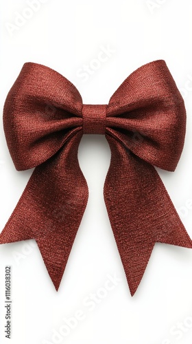 Elegant maroon bow with textured fabric on light marble surface surrounded by...