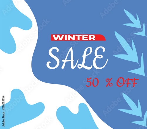 Winter sale background banner with cool blue tree and leaf decoration, for sales and shopping promotions, very suitable for social media promotion needs and banners in winter.