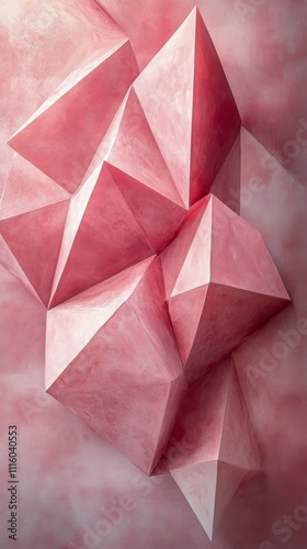 Abstract geometric shapes in soft pink tones creating a textured wall design