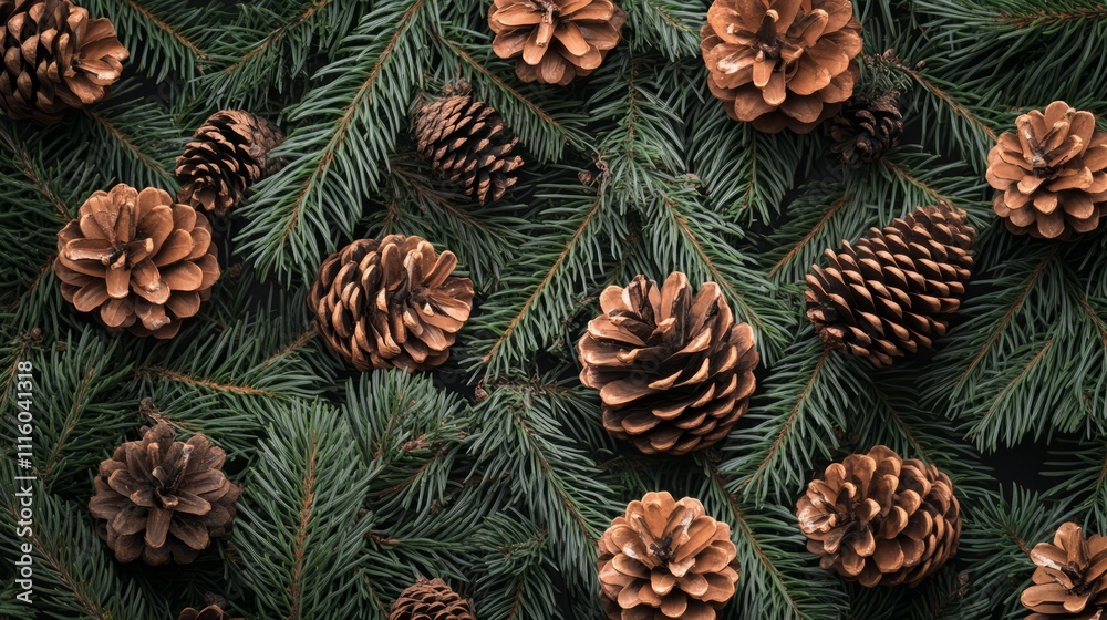 Fototapeta premium Subtle design: Fir branches and pinecones