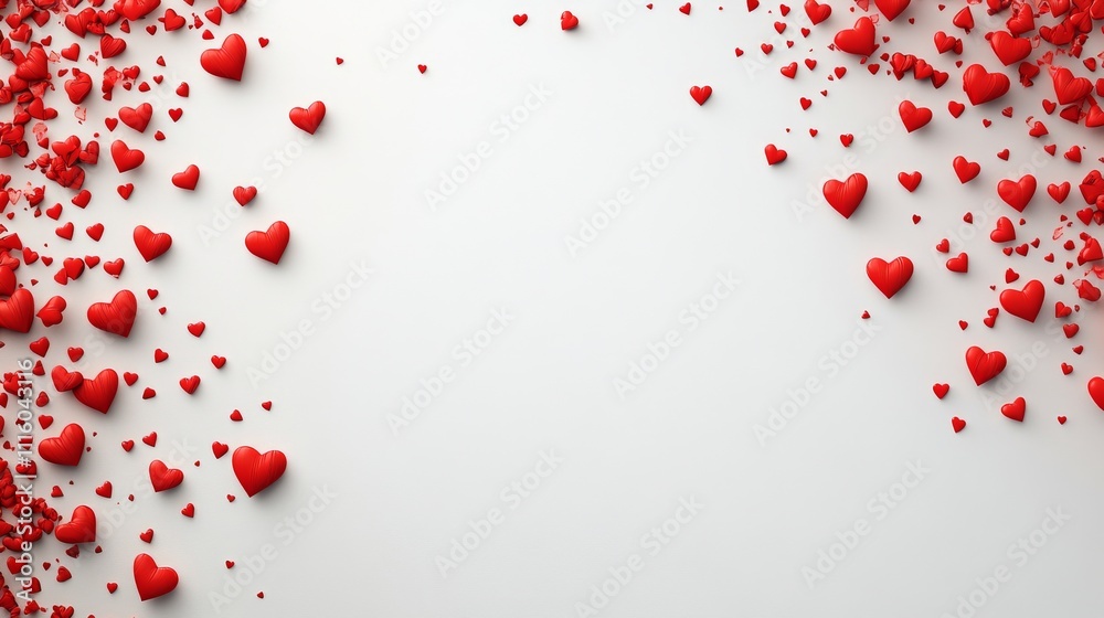 Red hearts scattered on a white background create a romantic and festive atmosphere for any occasion Red hearts scattered on a white background create a romantic and festive atmosphere for any occasion
