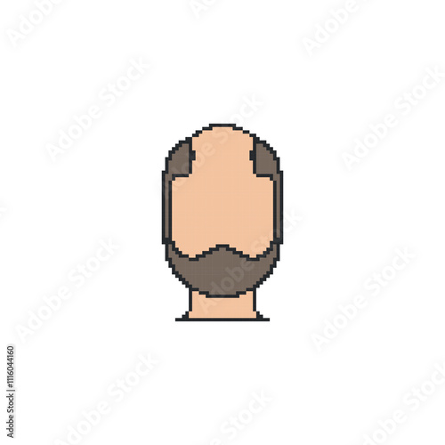 Pixelated bald avatar. Simple pixel art faceless human figure with partial hair on the sides.