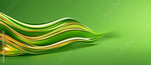 Colorful green waves with golden accents flow smoothly across a bright background photo