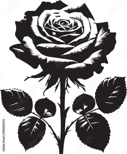 Red Rose  black and white silhouette assets in vector farm 