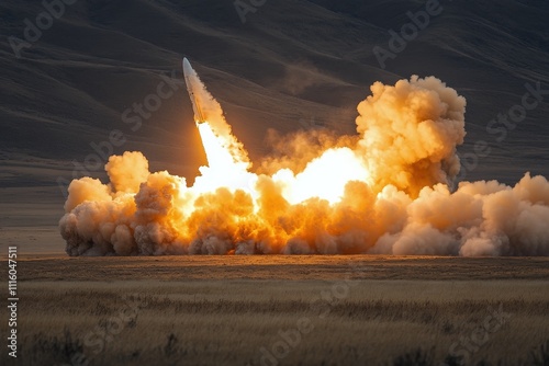 Rocket launch creates large explosion with smoke and fire in a clear sky