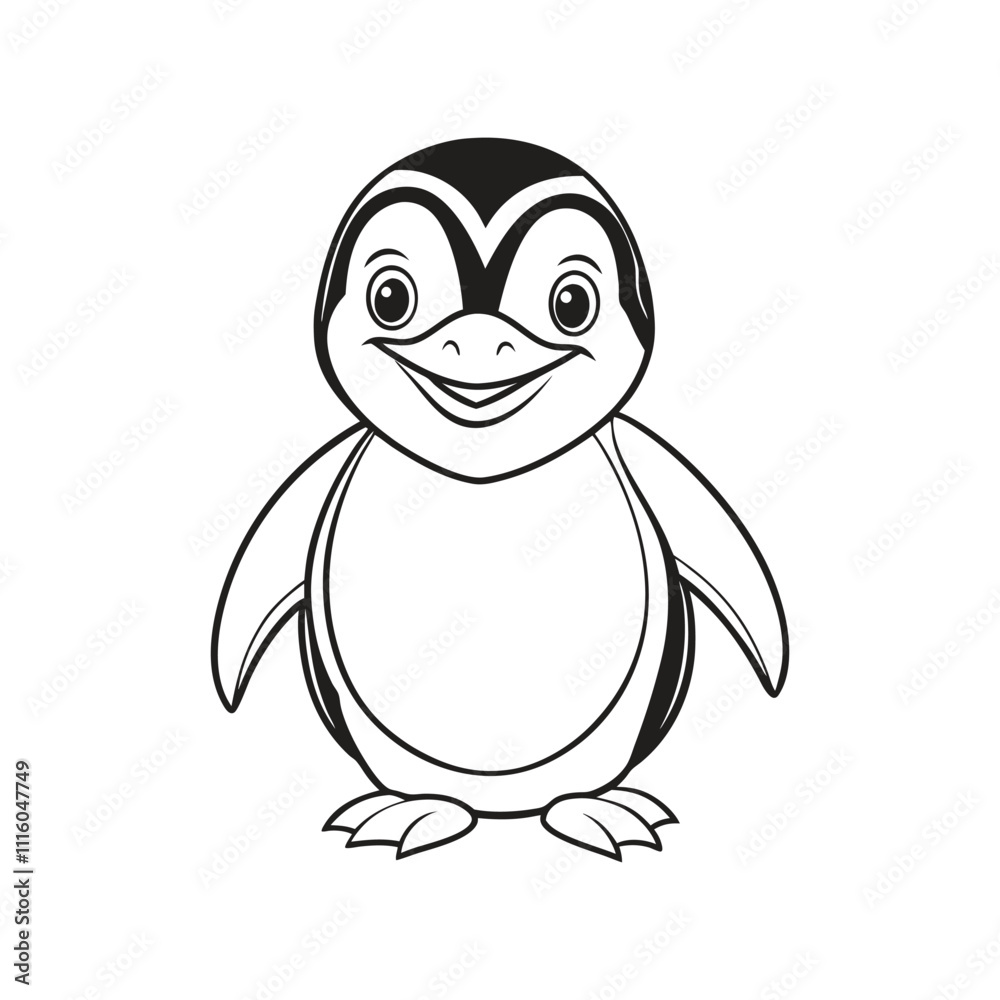 Obraz premium Vector illustration of penguin line art isolated on white background