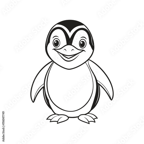 Vector illustration of penguin line art isolated on white background