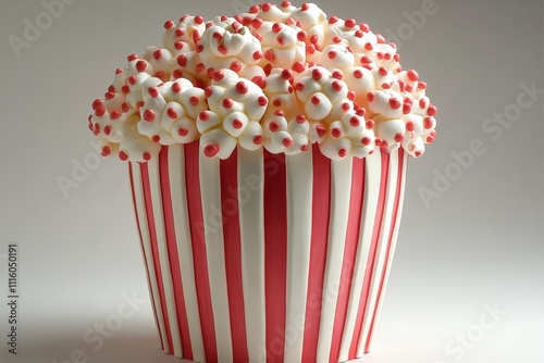 Delicious popcorn in a classic striped container ready for movie night enjoyment